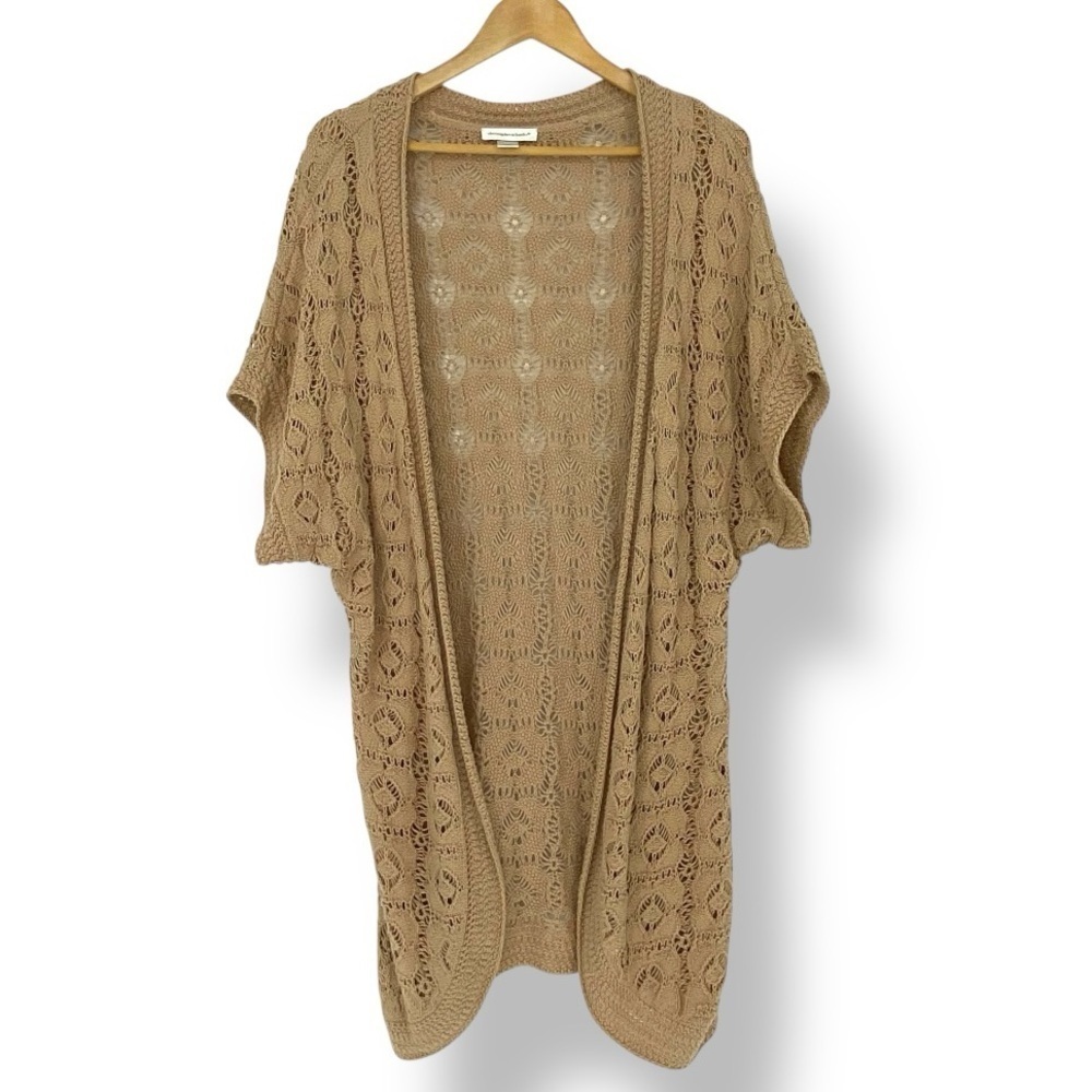 Christopher & Banks Women's Tan Open-Knit Crochet Women's Layering Cardigan Sz L